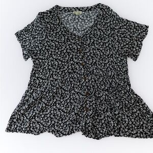 Elegant Black and White Floral Blouse